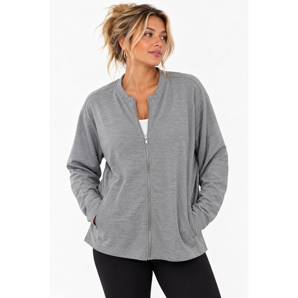 Nike Yoga Dri-FIT Jacket Womens 3X Grey Full Zip Mock Neck Heathered Activewear